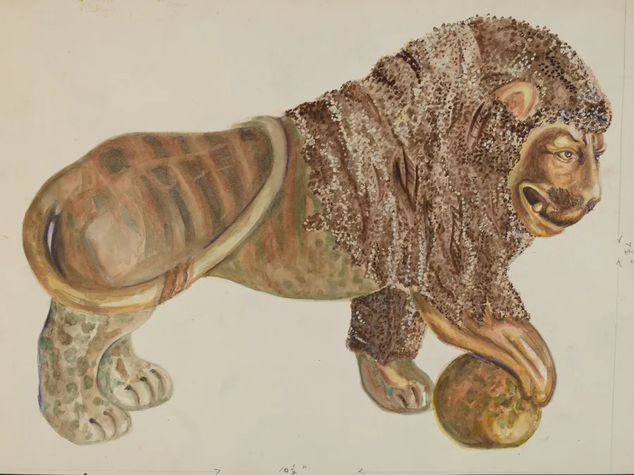 Lion and Ball Figurine by Ella Josephine Sterling