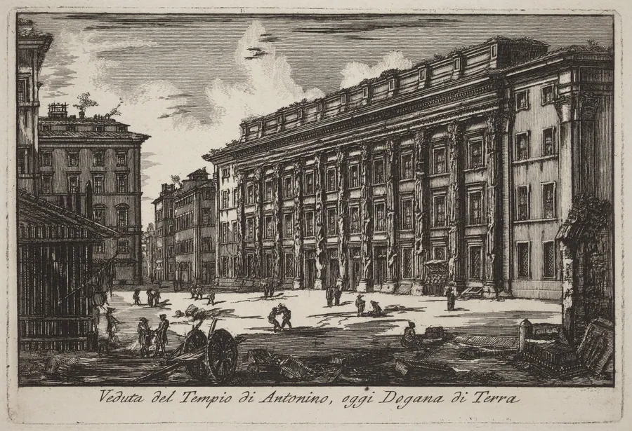 Veduta del Tempio di Antonino, oggi Dogana di Terra (View of the Temple of Antoninus, now the Land Customs Office) by Laura Piranesi