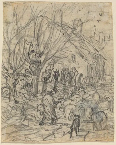 A Flock of Sheep before a Farmhouse