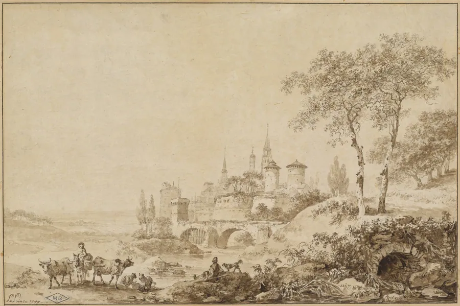 Shepherds in a Landscape before a Fortified Town by Jean-Baptiste Le Prince