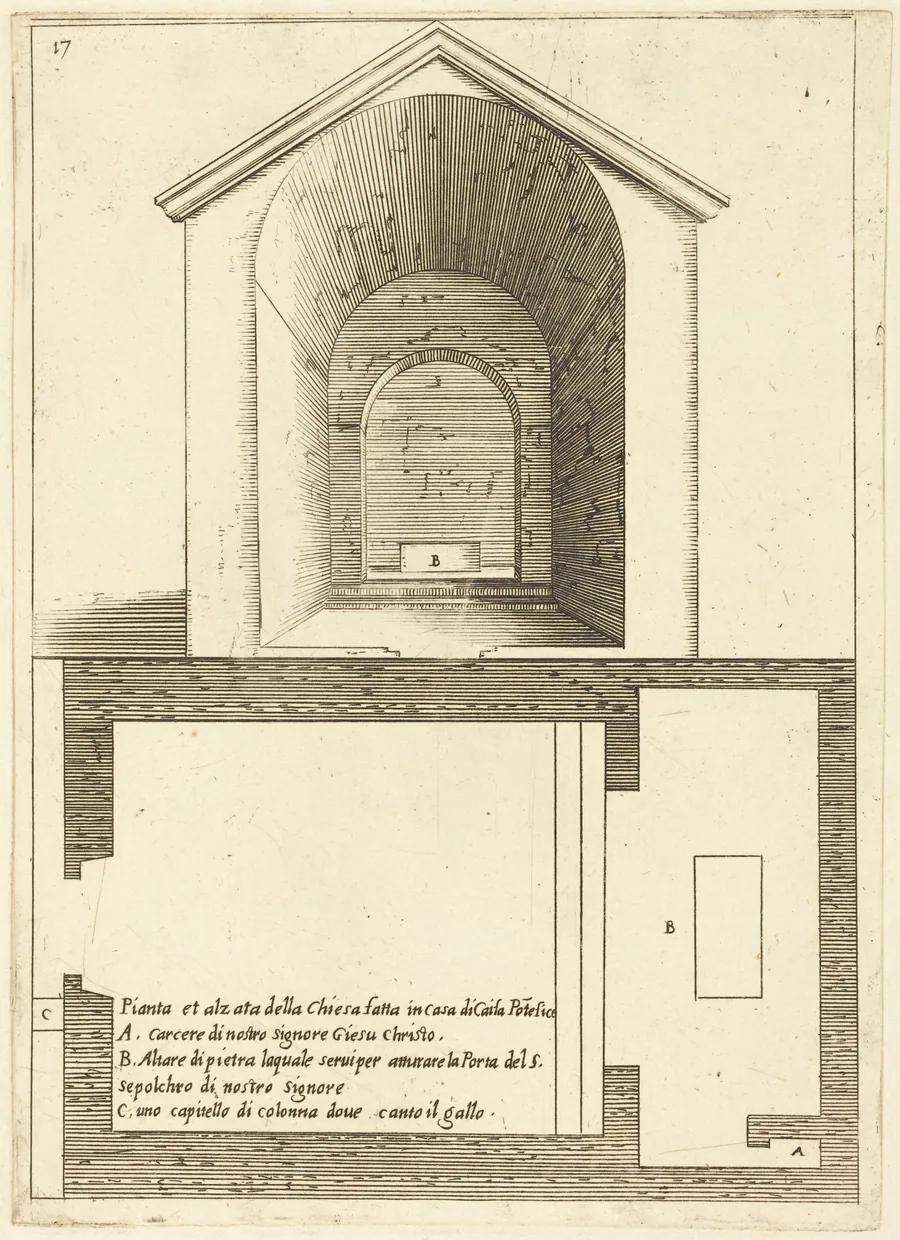 Plan and Elevation of the Church near the House of Caiaphas by Jacques Callot