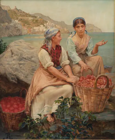Italienske piger med tomater i kurve