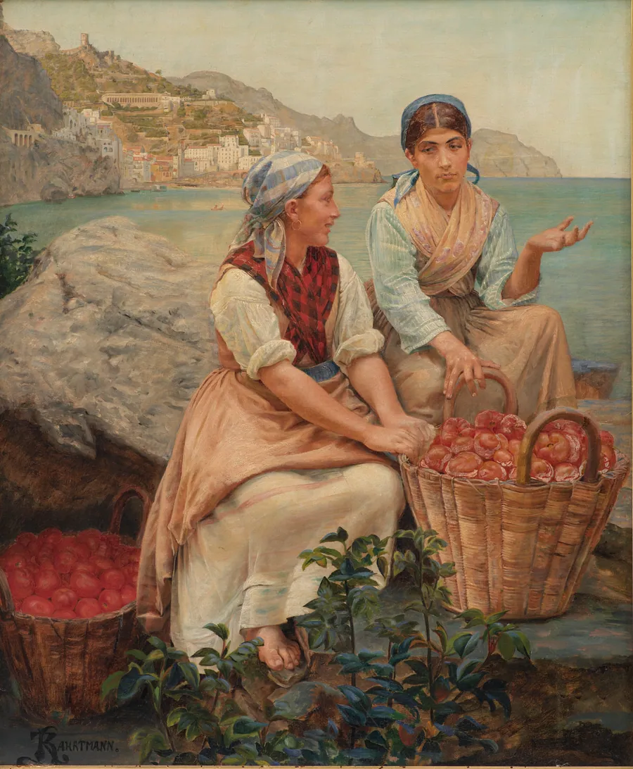 Italienske piger med tomater i kurve by Kristian Zahrtmann