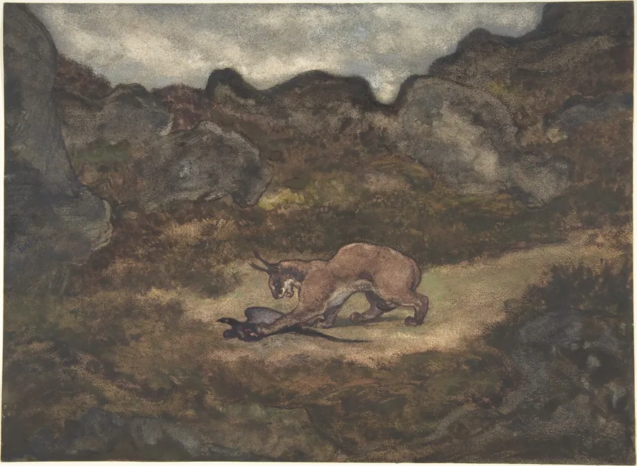 Caracal and Pheasant by Antoine-Louis Barye