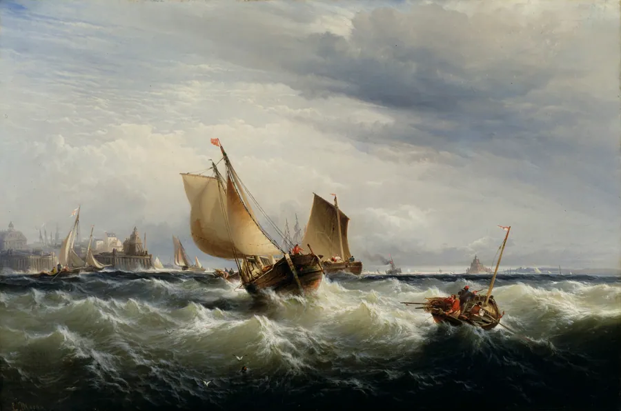 Fishing Boats Beating up to Windward by Edward Moran, born Bolton, England 1829-died New York City 1901