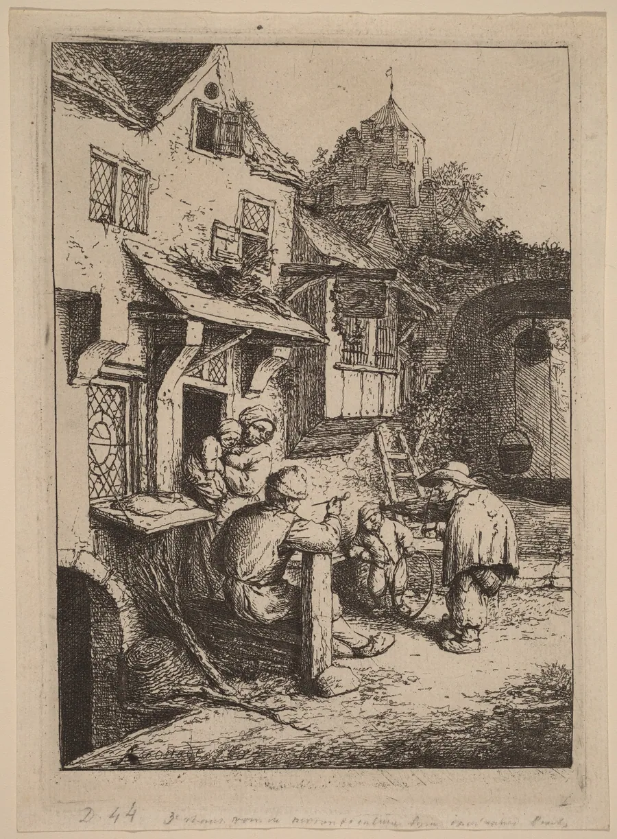 Peasant Family Entertained by a Fiddler with a Hunchback by Adriaen van Ostade