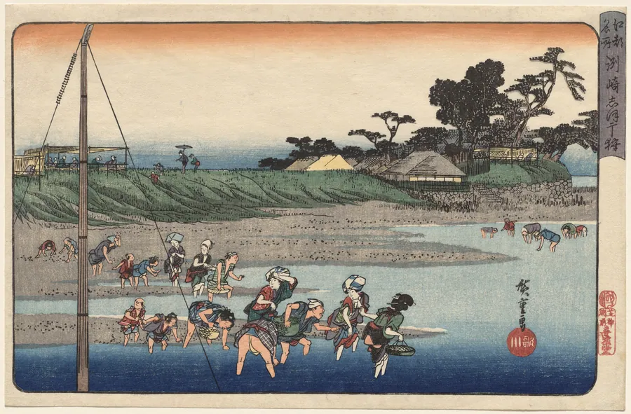 Gathering Shellfish at Low Tide at Susaki, from Famous Places in Edo by Utagawa Hiroshige