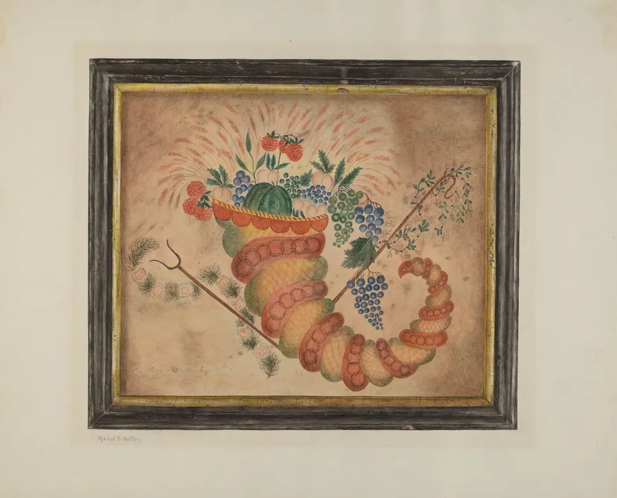 Watercolor: Cornucopia of Fruit by Mabel S. Kelton