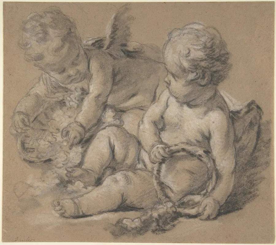 Winged Putti with Flowers by François Boucher