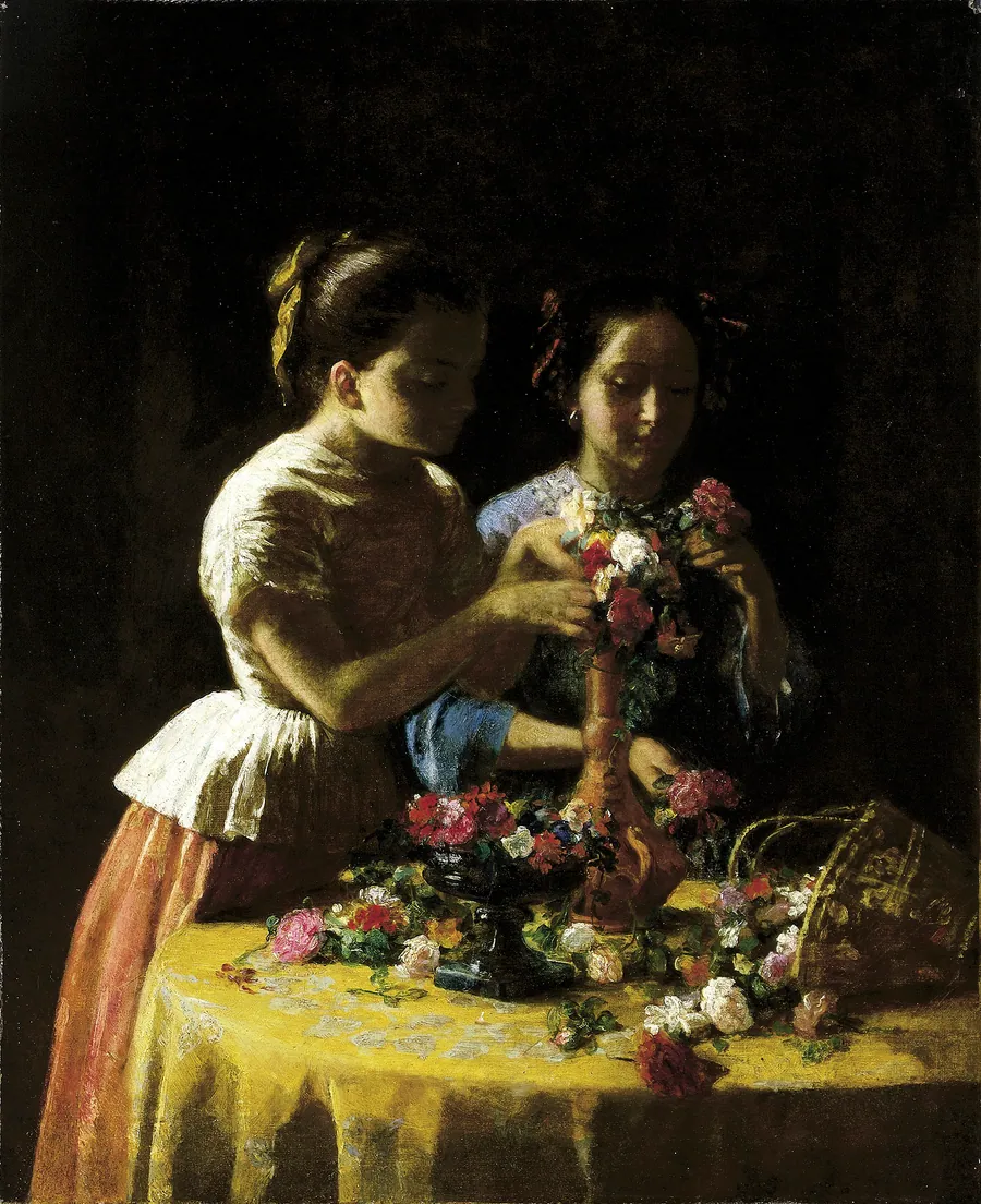 Girls and Flowers by George Cochran Lambdin, born Pittsburgh, PA 1830-died Philadelphia, PA 1896