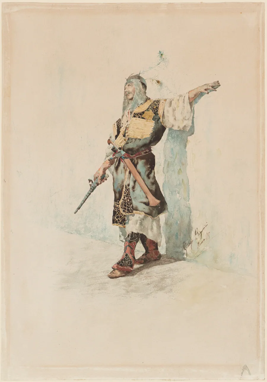 A Moorish Soldier before a Sunlit Wall by Giuseppe Signorini