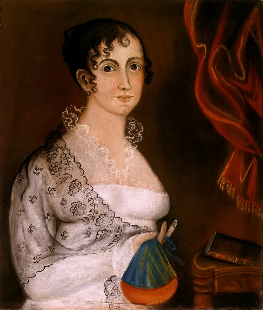 Lady with Red and Blue Sewing Bag by American 19th Century