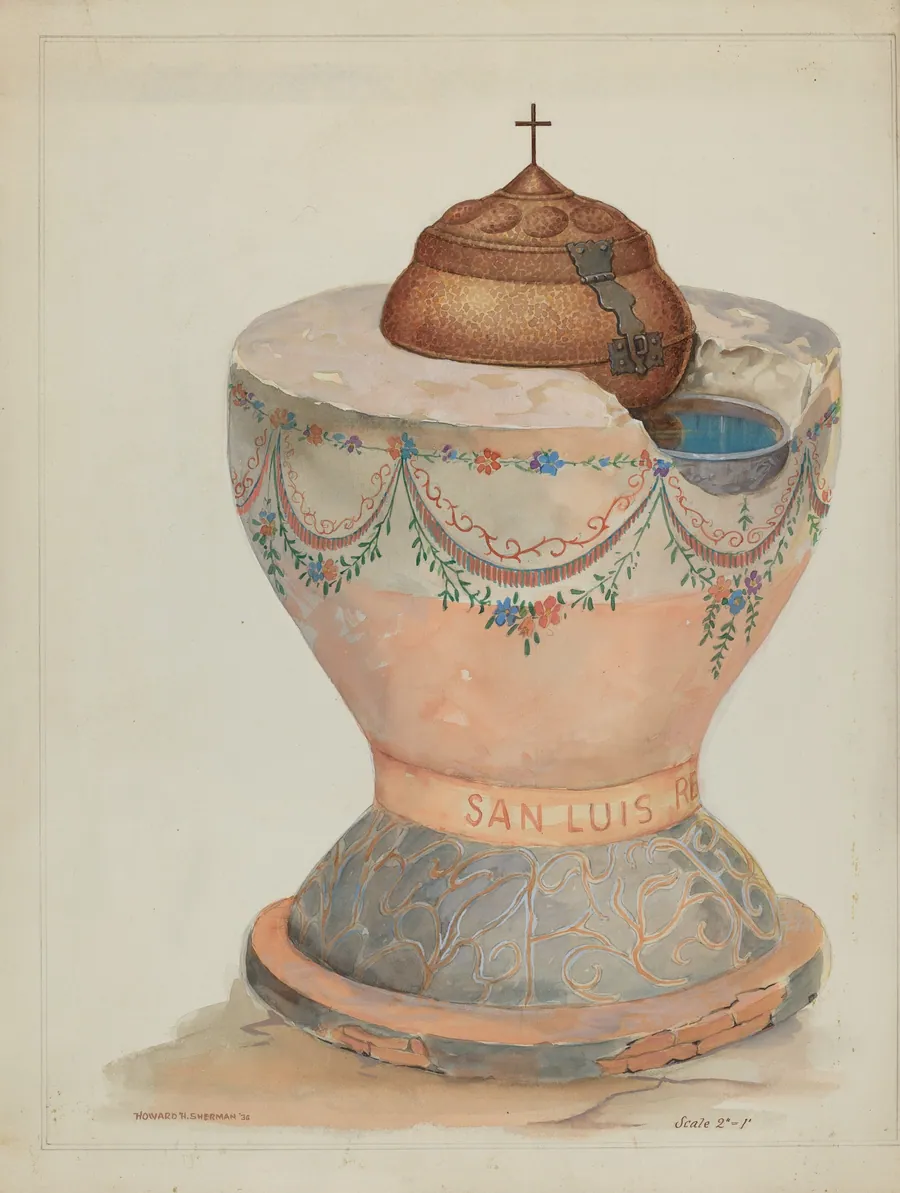 Baptismal Font at San Luis Rey Mission Church by Howard H. Sherman