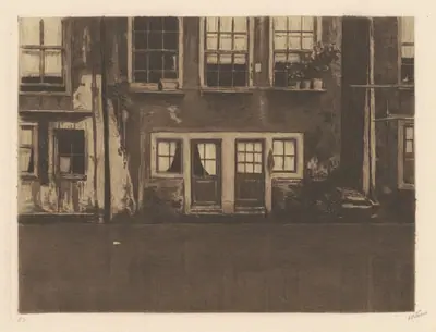Oudezijds Achterburgwal, twee deuren in het midden [The Oudezijds Achterburgwal, with Two Doors in the Middle]