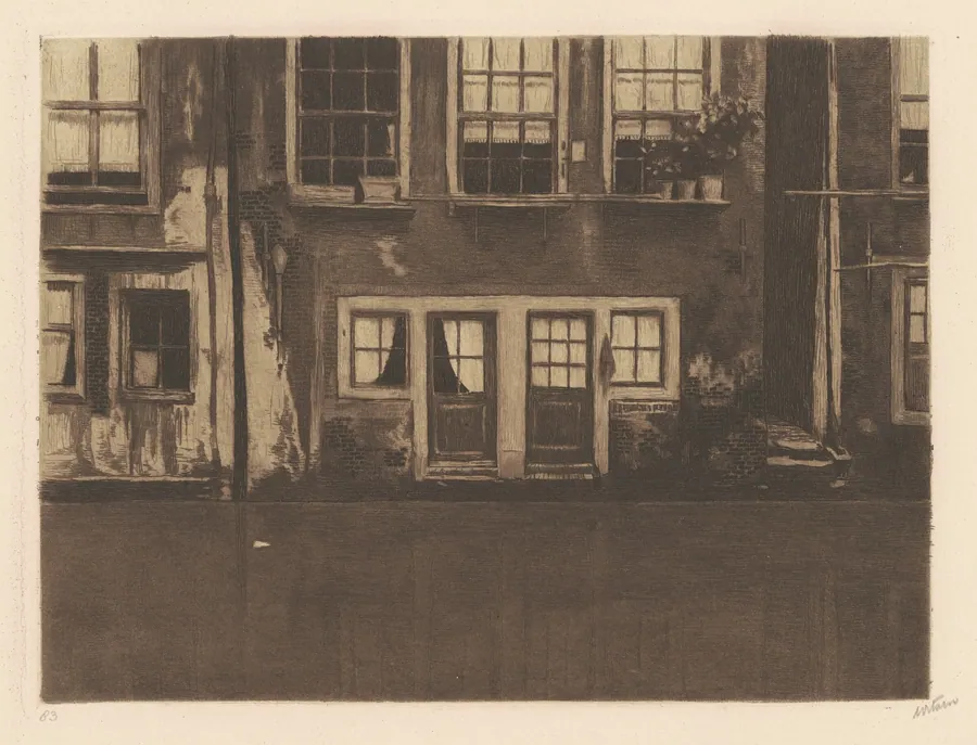Oudezijds Achterburgwal, twee deuren in het midden [The Oudezijds Achterburgwal, with Two Doors in the Middle] by Willem Arnold Witsen