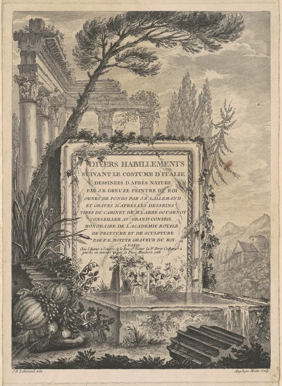 Architectural Fantasy of Roman Ruins with an Inscription Plaque by Rose Angélique Moitte