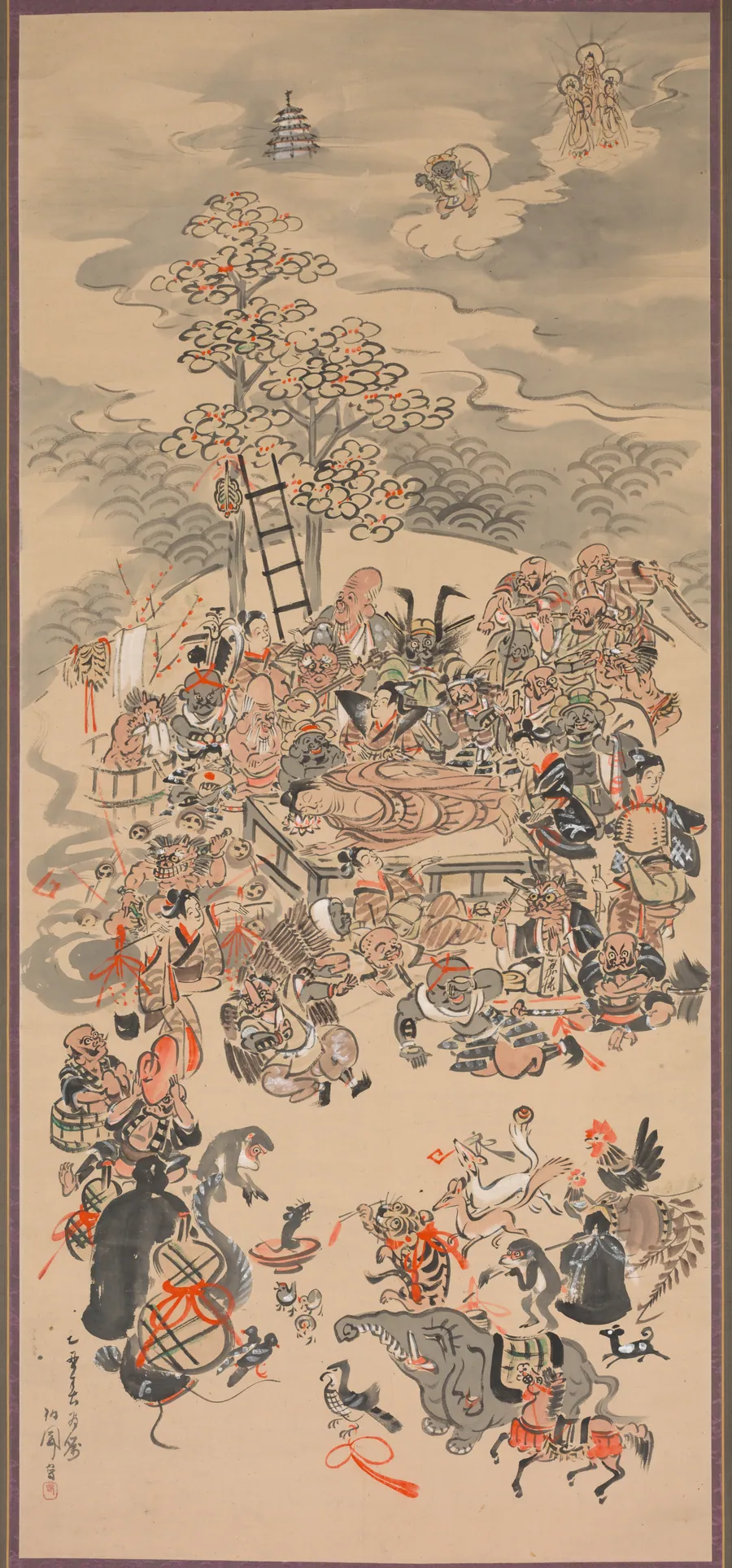 Ōtsu-e Nirvana of the Buddha (Ōtsu-e Butsu Nehanzu) by Hakuen