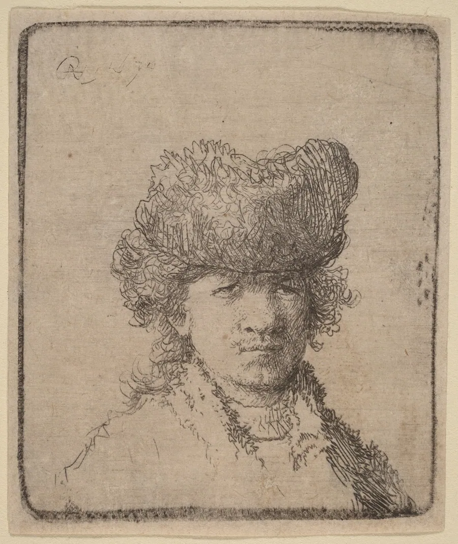 Self-Portrait in a Fur Cap by Rembrandt van Rijn
