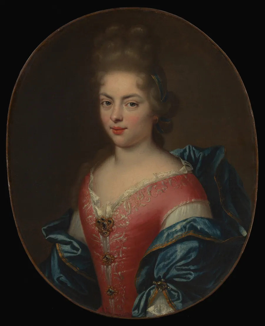 Portrait of a Woman in a Rose Dress by French Painter