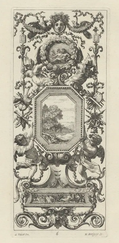 Ornamental Panel Surmounted by the Crowned Head of a Woman and Two Peacocks