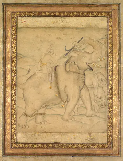 Portrait of Emperor Jahangir Riding an Elephant