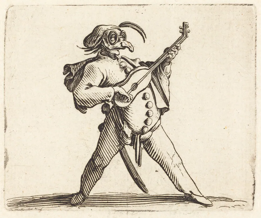 The Masked Comedian Playing a Guitar by Jacques Callot