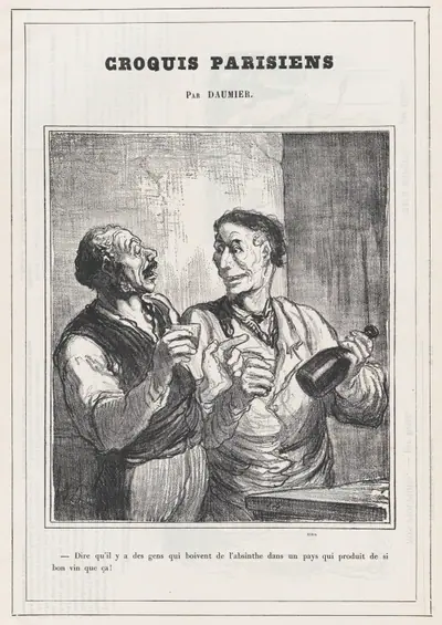 Just imagine that there are people drinking absinthe..., from 'Parisian sketches,' published in Le Petit Journal pour Rire, January 30, 1864