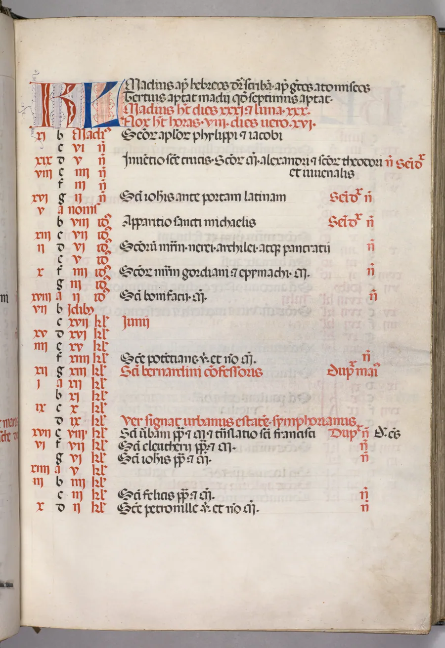 Missale: Fol. 5r: May Calendar Page by Giapeco Caporali
