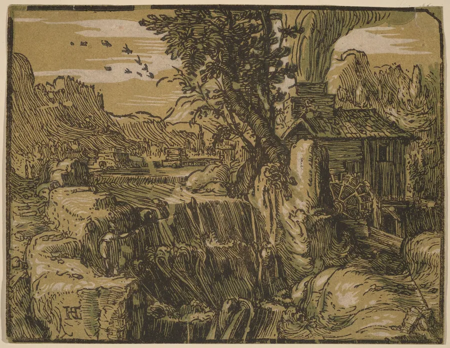 Landscape with a Waterfall by Hendrick Goltzius