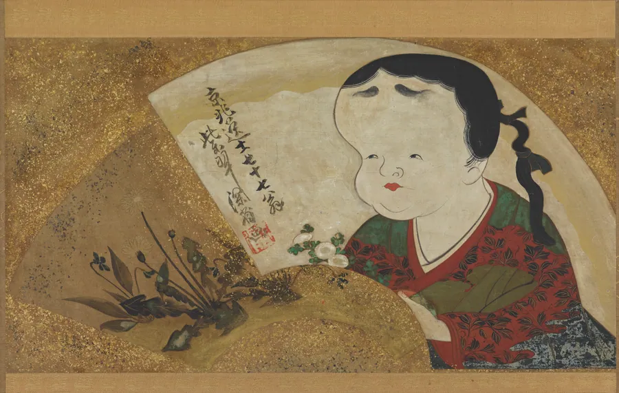 Uzume (Okame) and flowers by Signature of Ogata Kenzan 尾形 乾山 (1663-1743)