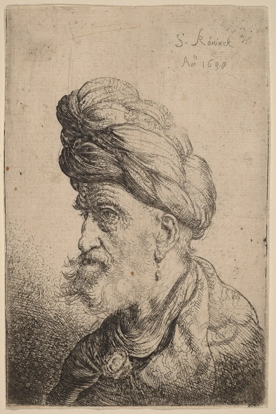 Bust of a Man with a Turban Facing Left by Salomon Koninck