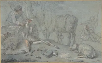 Hunters with Dead Game in a Landscape