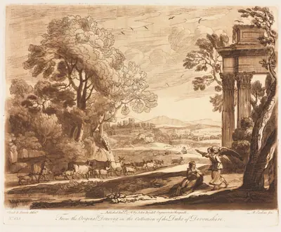 Liber Veritatis: No. 133, A Landscape, with Cattle, and the Angel Comforting Hagar