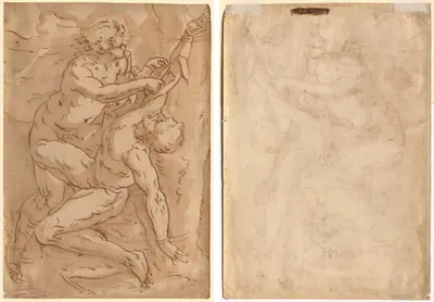 Apollo Flaying Marsyas (recto); Two Sketches of a Mother and Child (verso)