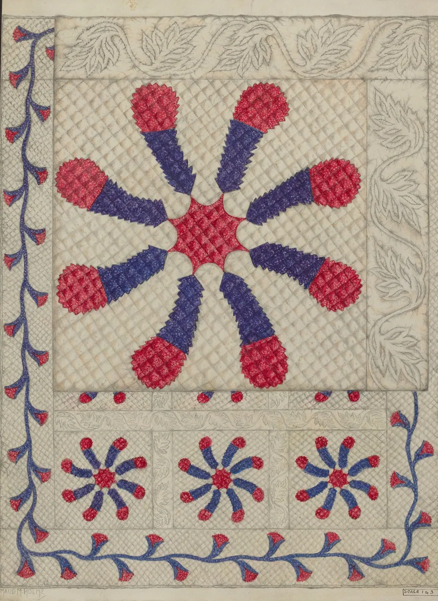 Pieced and Quilted Coverlet by Maud M. Holme