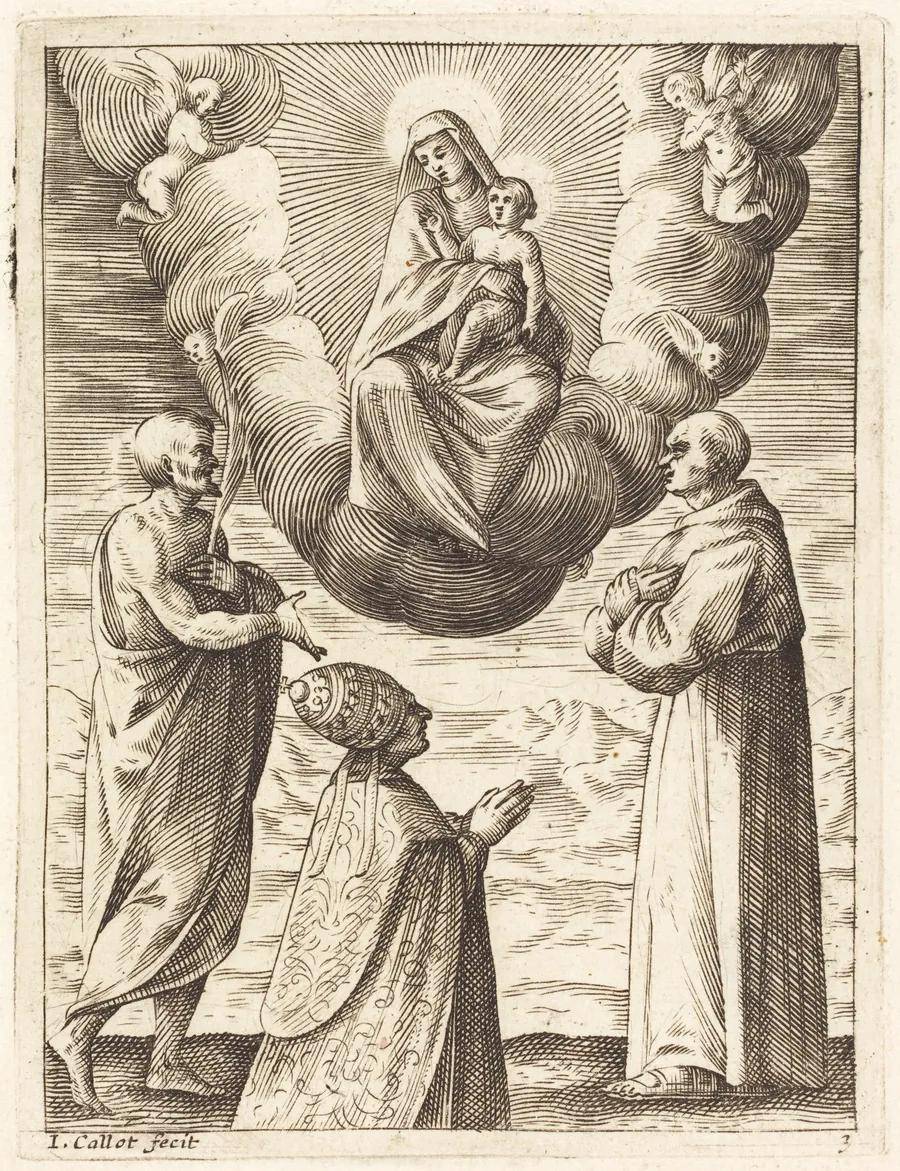 Boniface VIII with Saints Francis and Crispin Adoring the Virgin and Child by Jacques Callot