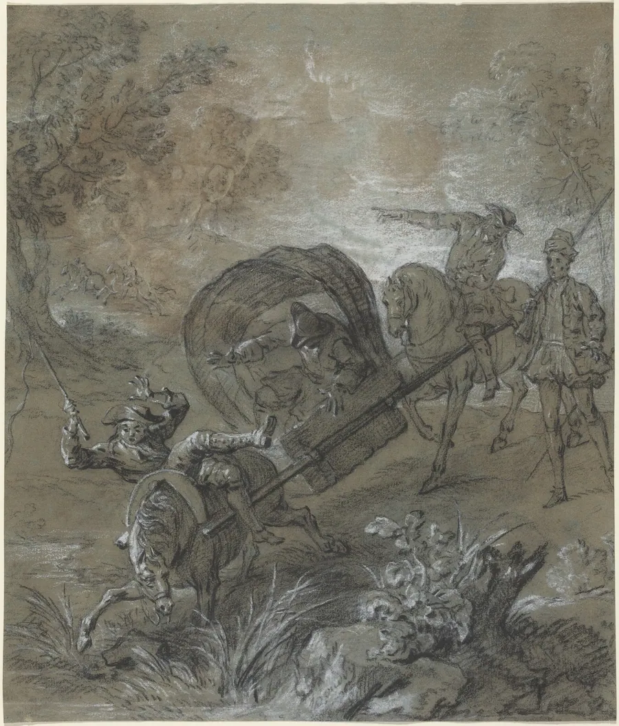 La Rancune en brancard, abattu dans le bourbier by Jean-Baptiste Oudry