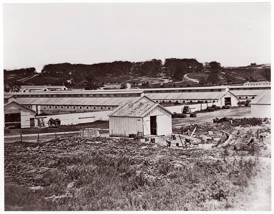 Camp Barry near Bladensberg, Maryland. Stables by Mathew B. Brady