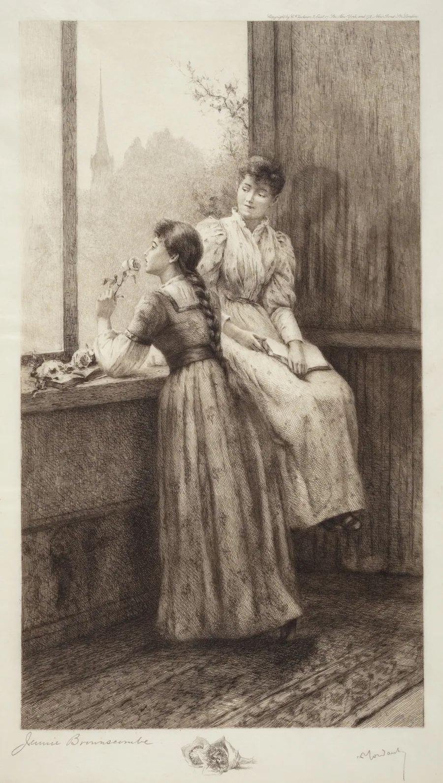 Untitled (Two Girls at a Window) by Jennie Augusta Brownscombe