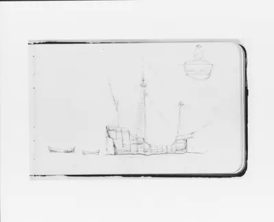 Sketch of a Caravel; Figure in a Boat (from Sketchbook)