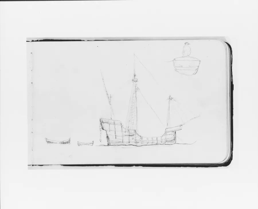 Sketch of a Caravel; Figure in a Boat (from Sketchbook) by Albert Bierstadt