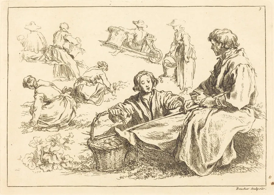 Figure Studies including Two Seated Peasants by François Boucher