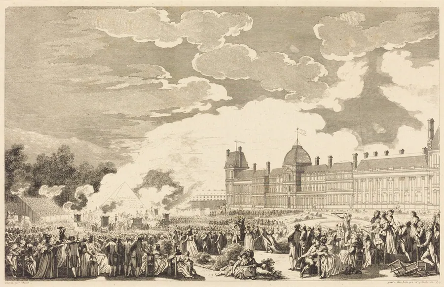 Pompe funèbre en l'honneur des Martyrs de la journée du 10, dans le Jardin National le 26 Aout 1792 by Antoine-Jean Duclos