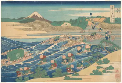冨嶽三十六景 東海道金谷の不二|Fuji Seen from Kanaya on the Tōkaidō (Tōkaidō Kanaya no Fuji), from the series Thirty-six Views of Mount Fuji (Fugaku sanjūrokkei)