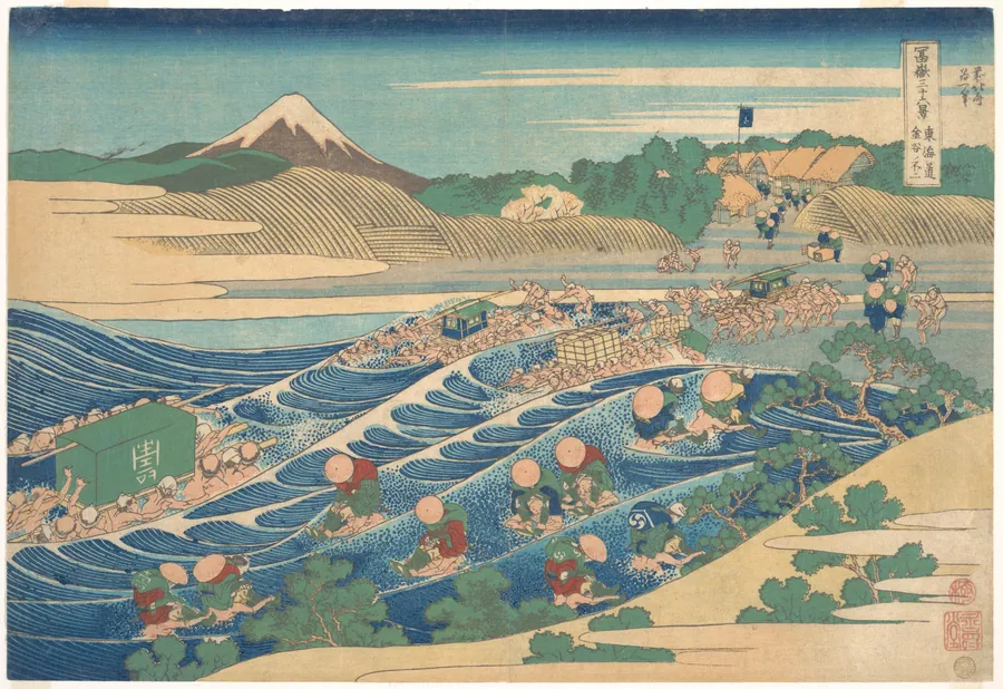 冨嶽三十六景　東海道金谷の不二|Fuji Seen from Kanaya on the Tōkaidō (Tōkaidō Kanaya no Fuji), from the series Thirty-six Views of Mount Fuji (Fugaku sanjūrokkei) by Katsushika Hokusai