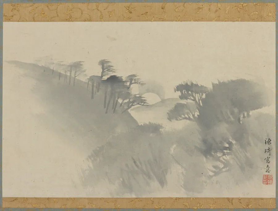 Landscape with hill, trees, and moonrise by Komai Genki 駒井源琦 (1747-1797)