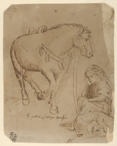 A Man Asleep Alongside a Dog and a Horse