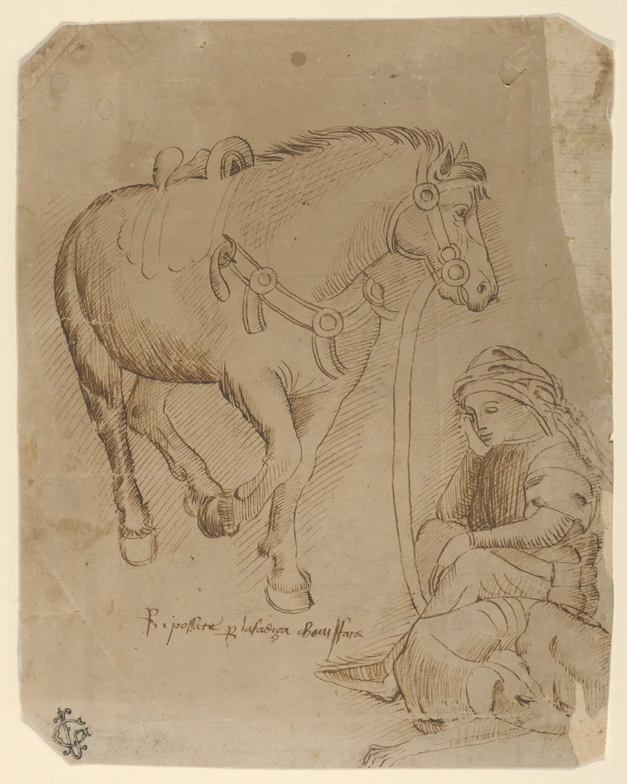 A Man Asleep Alongside a Dog and a Horse by Stefano da Verona (Stefano di Giovanni d'Arbosio di Francia)