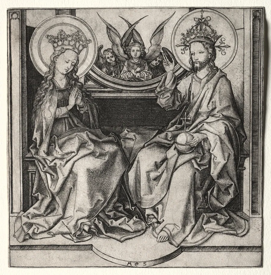 God the Father and the Blessed Virgin Enthroned Attended by Angels by Martin Schongauer