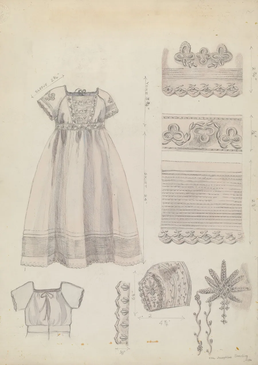 Embroidered Dress & Mull Cap by Ella Josephine Sterling